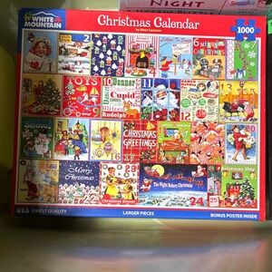 White Mountain Christmas Calendar Puzzle Box - Red Multi-Color Holiday Artwork
